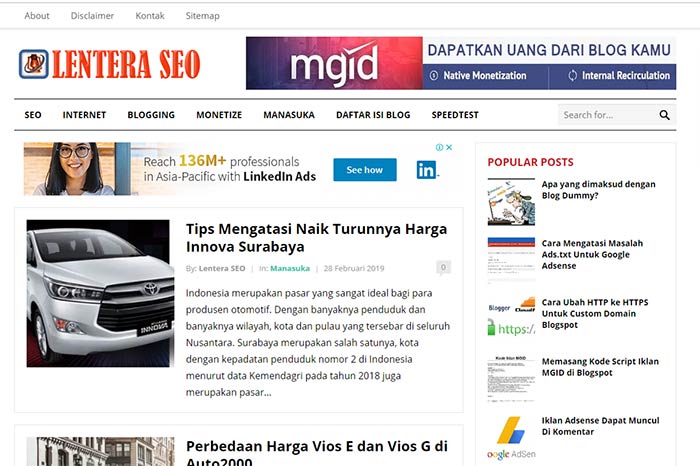 Blog Lentera Belajar SEO