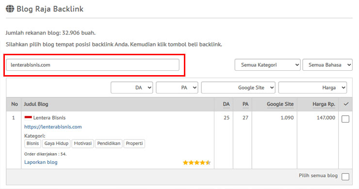 Order Rajabacklink